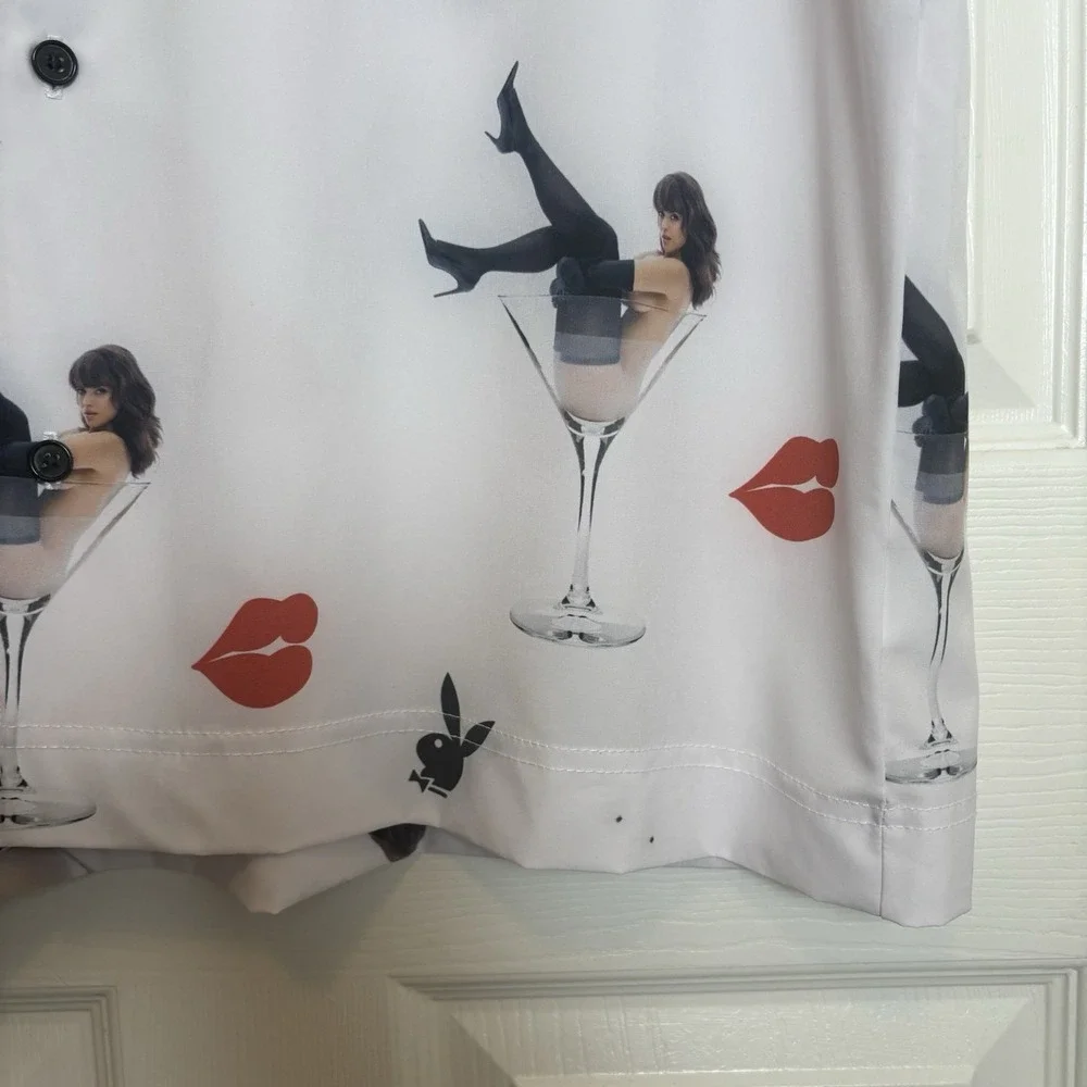 Playboy by Culture Kings Party Cocktail Shirt Size Large Relaxed Fit Camp Collar - Picture 9 of 12